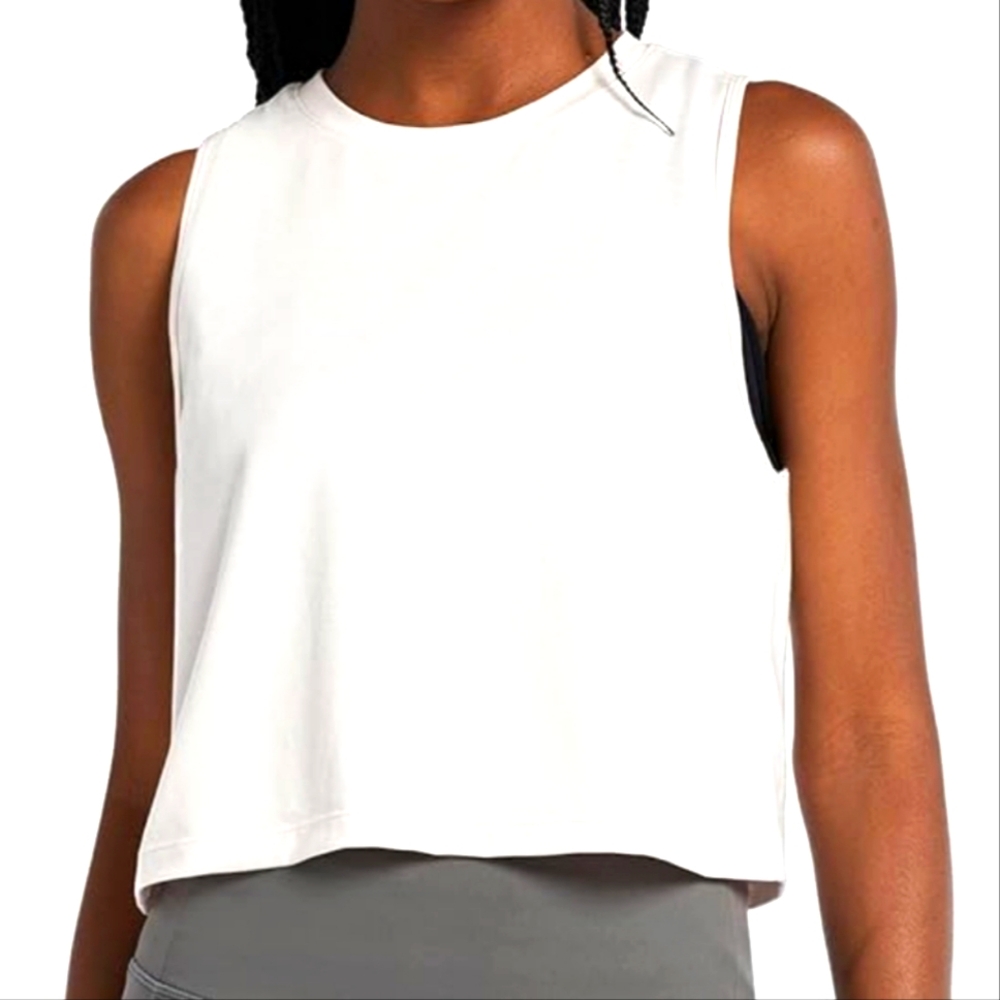 Baleaf White Boxy Crop Muscle Tee